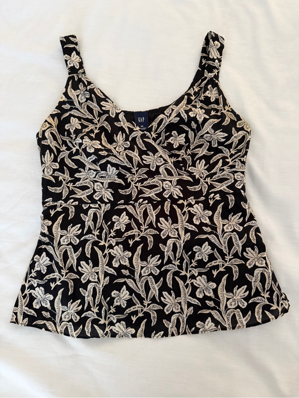Vintage 2001 GAP Floral Babydoll Tank Top Black Cream Y2K Boho Women's XS